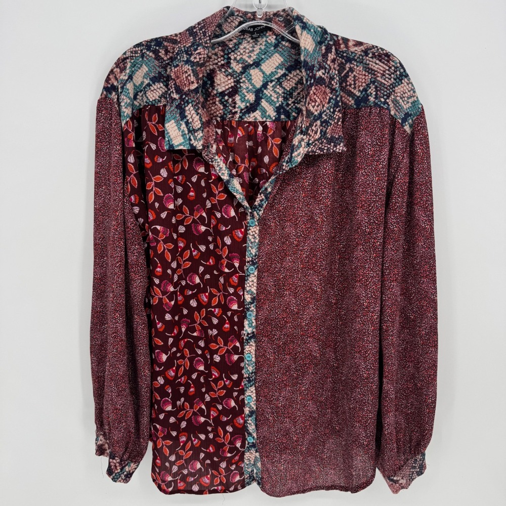 DEAR‎ JOHN Womens Multicolor Patchwork Snake Print Floral Button Up Shirt Size L